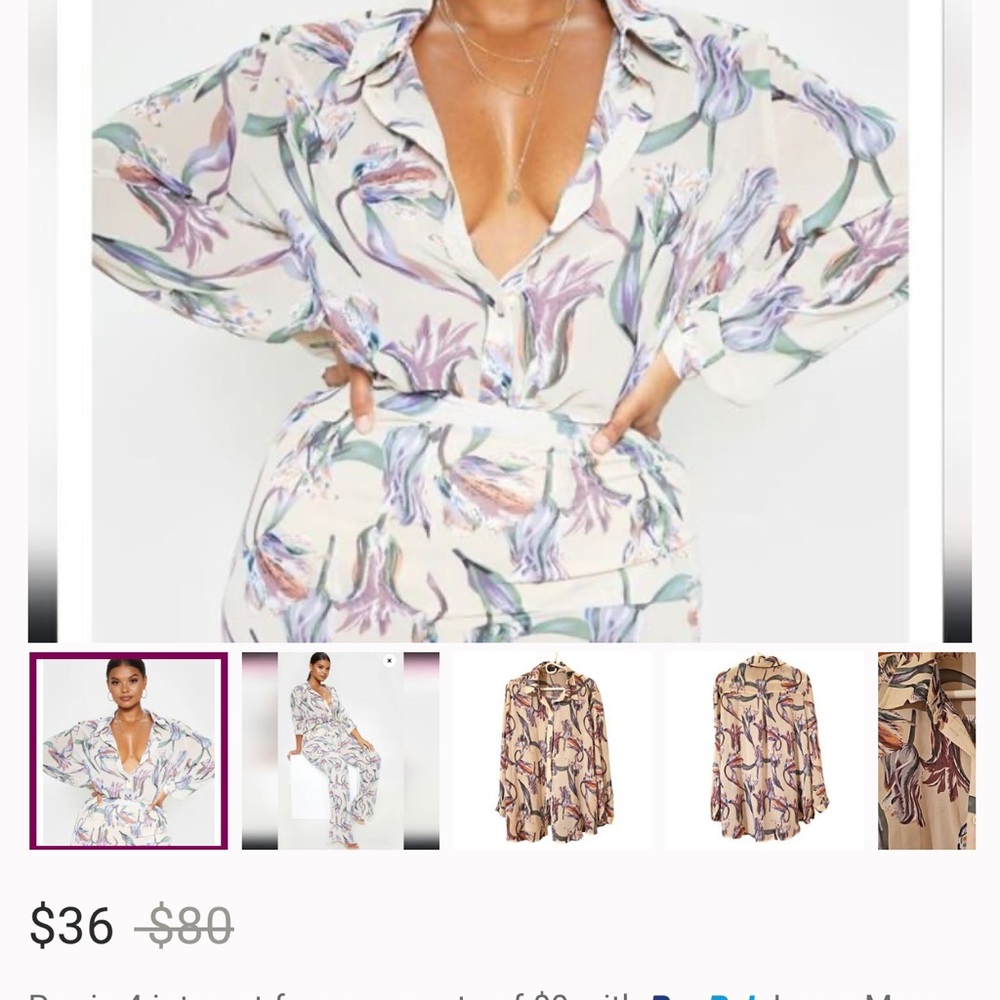 PrettyLittleThing Floral Print Blouse NWT